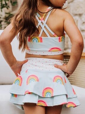 SweetHoney Layered Rainbow Print Twirl Skort with Pockets Sz 14Y